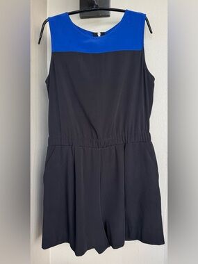 Vintage Reed Romper Blue/Black Colorblock Round Neck Pockets Poly/Spandex 10
